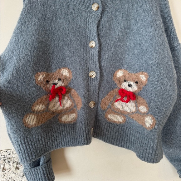 Luna Ivy Blue Teddy Bear Cardigan Sweater L - Picture 3 of 6